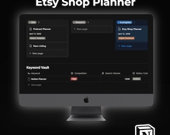 Etsy Shop Planner Notion Template | Digital Product Tracker | SEO Keyword Vault | Small Business Dashboard | Ecommerce Store Manager 2026
