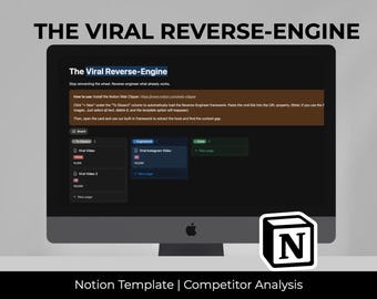 Notion Competitor Analysis Template | Viral Reverse Engine | Content Gap Dashboard | Marketing Strategy | Swipe File