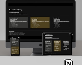 Notion Pricing Guide Template | Minimalist Service Menu | Freelancer Proposal Landing Page | Professional Price List