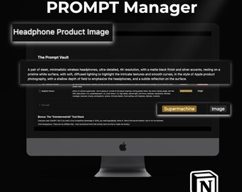 AI Prompt Manager for ChatGPT and Claude, Midjourney Prompt Organizer, Notion Template Vault, Digital Creator Workflow Database