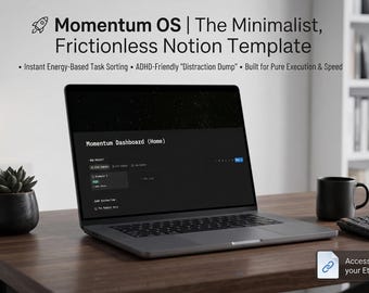 Minimalist Notion Template | Momentum OS | Second Brain & Productivity Planner | ADHD Task Manager | Dark Mode Life Organizer