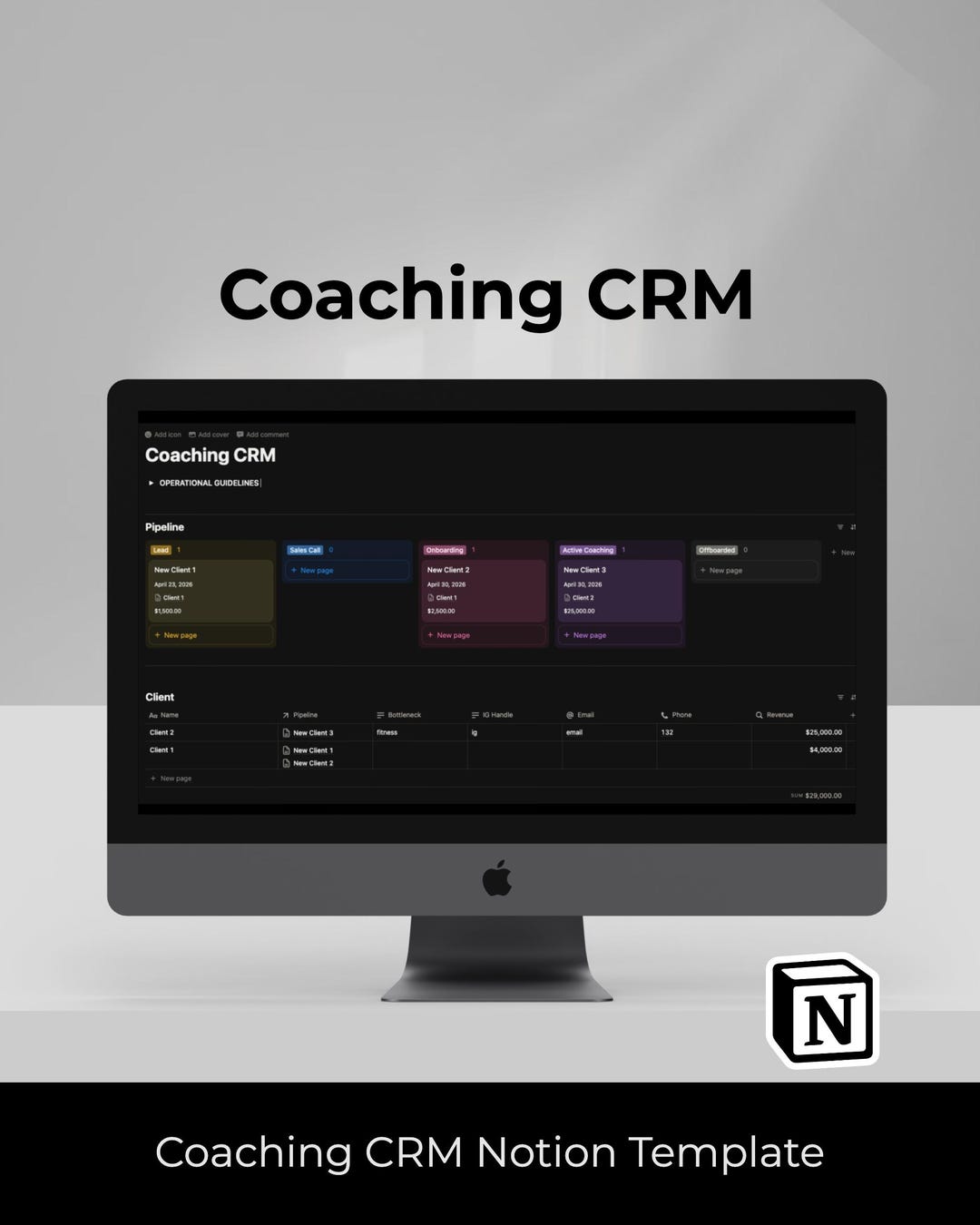 Notion Coach CRM | High Ticket Client Tracker | Coaching Business OS ...