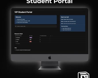 Student Portal NotionTemplate, Online Course Resource Hub, Coach Client Dashboard, E-Learning Vault, Live Call Command Center