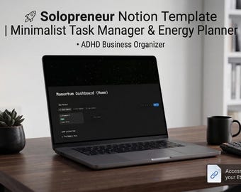 Solopreneur Notion Template | Minimalist Task Manager & Energy Planner | ADHD Business Organizer