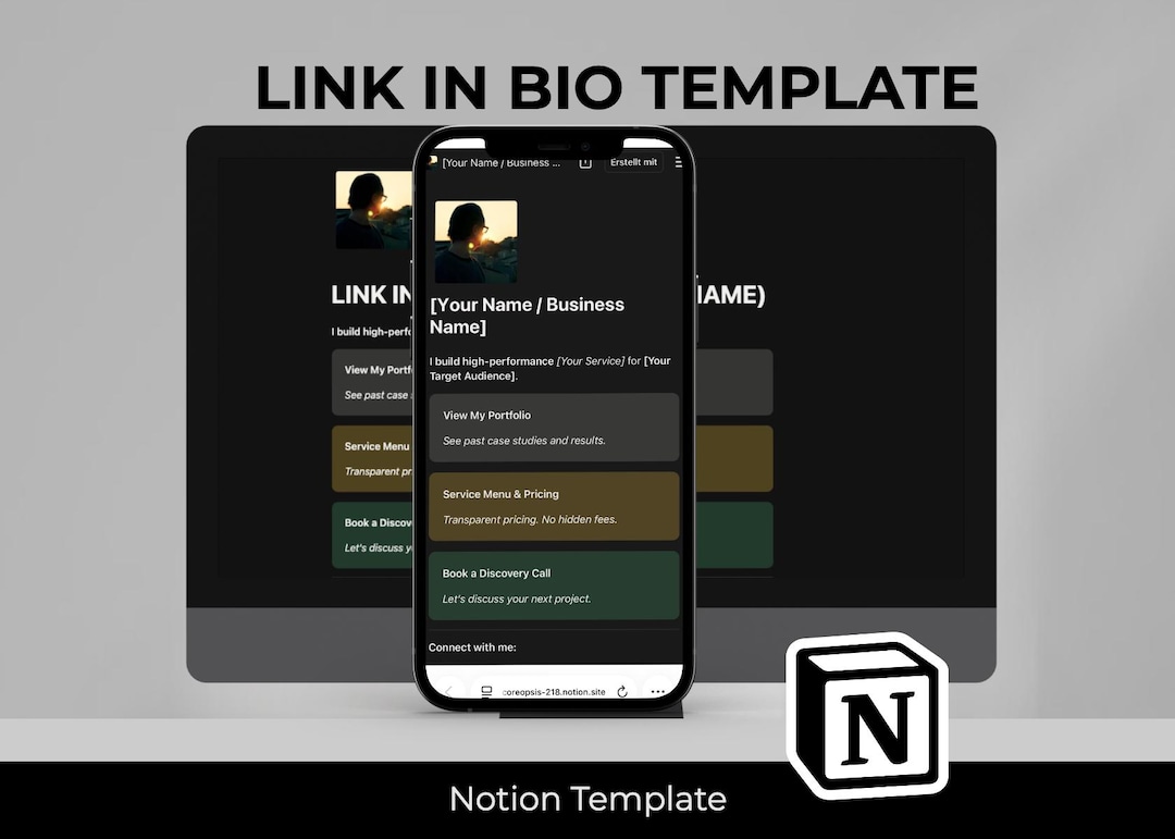 Notion Link in Bio Template | Minimalist Creator Website | Freelancer ...