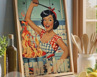 Retro Kitchen Print Funny 50s Poster, I'm Fine Vintage Cooking Art, 1950s Housewife Wall Decor, Funny Kitchen Prints (Digital Download)