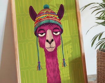 No Drama Wall Art, Llama Pop Art Print, Fun Animal Poster, Colourful Modern Alpaca Wall Decor, Quirky Quote (Digital)