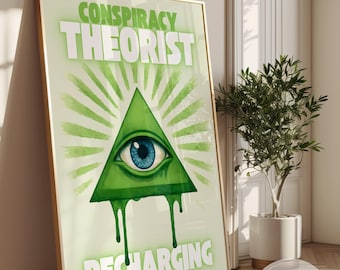 Póster de conspiración, arte mural triangular del Ojo que todo lo ve, impresión descargable de los Illuminati verdes, regalo conspirativo para quienes buscan la verdad (digital)