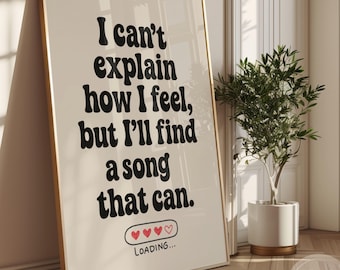 Music Lover Poster: Romantic Quote Printable for Valentine’s Day, Retro Typography Wall Art (Digital Download)
