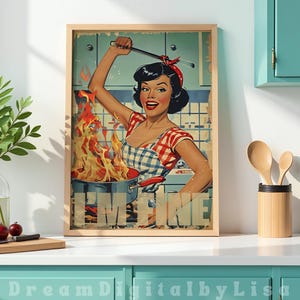 1950s Retro Funny &#39;I&#39;m Fine&#39; Kitchen Print Vintage Wall Art For Kitchen Happy Housewife Print Mid Century Art Decor DIGITAL DOWNLOAD POSTER