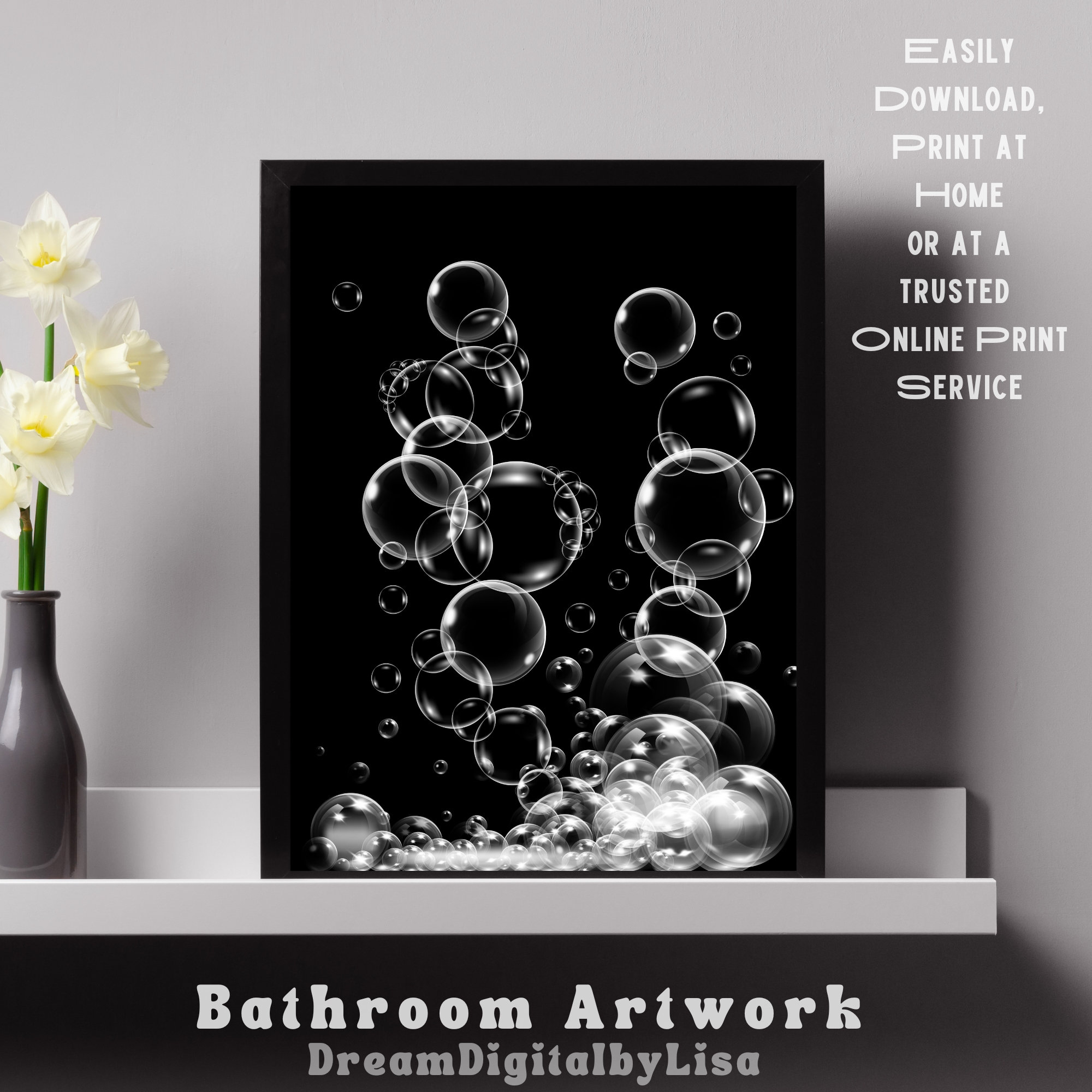 Bubbles Bathroom Wall Art, INSTANT DIGITAL DOWNLOAD Print, Bathroom Art