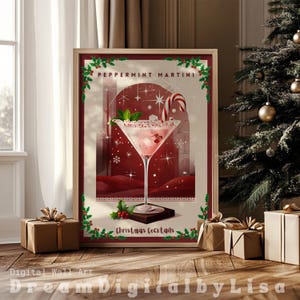 Impresión de cócteles navideños, martini de menta, letrero para bar, impresiones de alcohol, decoración navideña, letrero de fiesta, arte moderno, impresiones digitales, descarga digital