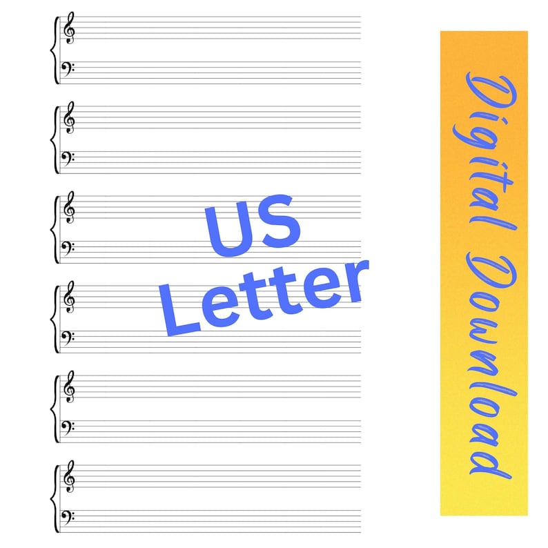 PRINTABLE Blank Sheet Music for A4/US Letter, Piano Staff Paper, Blank