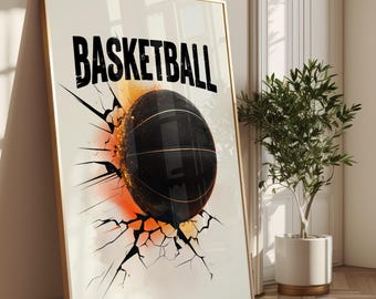 Basketball Wall Art Print - Slam Dunk Sports Room Poster, Modern Boys Bedroom Decor, Gift for Basketball Fans, Game Room Artwork (Digital)