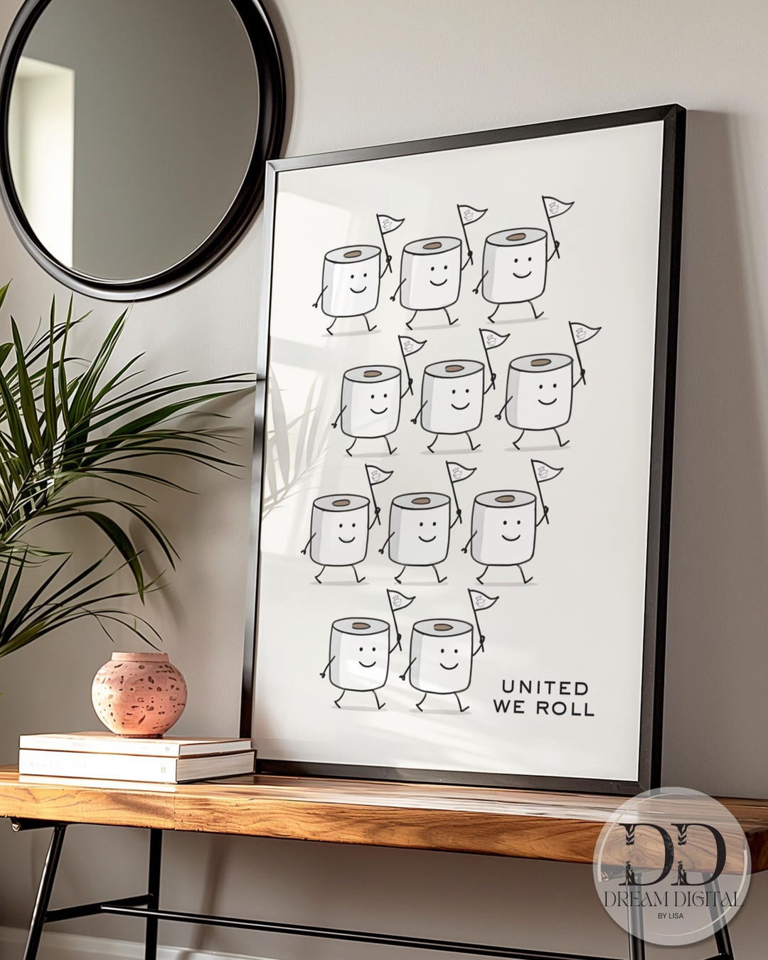 Funny Bathroom Wall Art United We Roll | Minimalist Toilet Paper Print ...