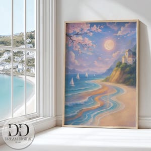 Impressão de arte de parede costeira em aquarela da Riviera Francesa, cena de praia mediterrânea, decoração de pôster de viagem digital do sul da França