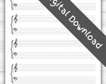 PRINTABLE Blank Sheet Music for A4/US Letter, Piano Staff Paper, Blank Music Paper, Instant Digital Download, Piano Music Printable