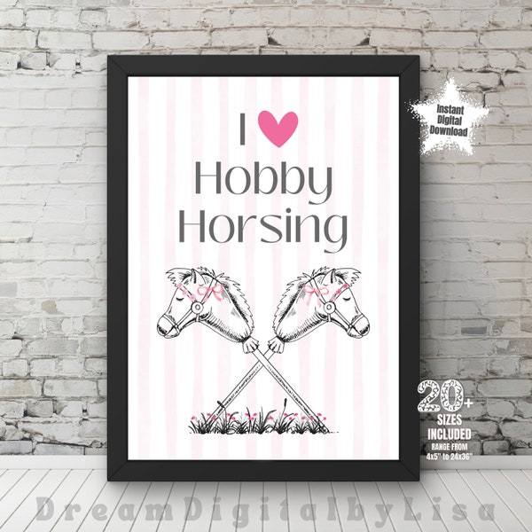 Hobby Horsing Print, Equestrian Prints, Horse Lovers Gifts, Horse Jumping, Stick Horse, Childs Bedroom Decor, INSTANT DIGITAL DOWNLOAD