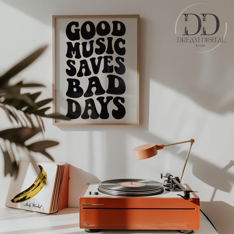Retro Typography Music Quote Poster Bold Wall Art for Music Lovers Minimalist Beige Printable Decor Good Music Saves Bad Days DIGITAL PRINTS image 4