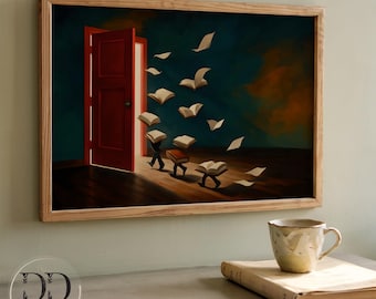 Book Lover Wall Art Print, Bookworm Decor, Reading Nook Poster, Literary Gift, Fantasy Book Lover, Surreal Book Art, Bibliophile Digital Art