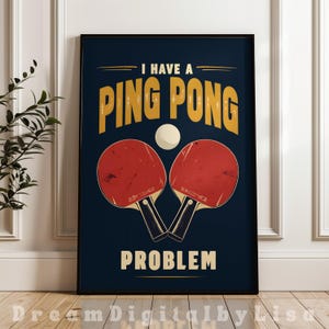 Problème de ping-pong impression numérique bleu marine tennis de table affiche sport citation art mural salle de jeux affiche ludique imprimable téléchargement immédiat