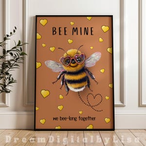 Bumble Bee Love Digital Dia dos Namorados Impressão Digital Ilustração de Abelha Bonita Coração Óculos de Sol Amante da Vida Selvagem Diversão Arte Romântica DOWNLOAD DIGITAL