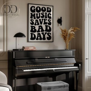 Retro Typography Music Quote Poster Bold Wall Art for Music Lovers Minimalist Beige Printable Decor Good Music Saves Bad Days DIGITAL PRINTS image 2
