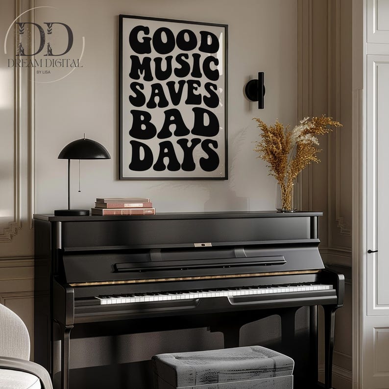 Retro Typography Music Quote Poster Bold Wall Art for Music Lovers Minimalist Beige Printable Decor Good Music Saves Bad Days DIGITAL PRINTS image 2