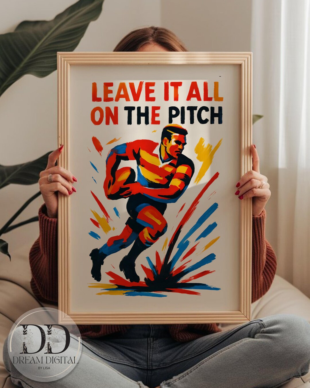 Rugby Poster Print, Bold Graphic Rugby Player Wall Art, Masculine ...