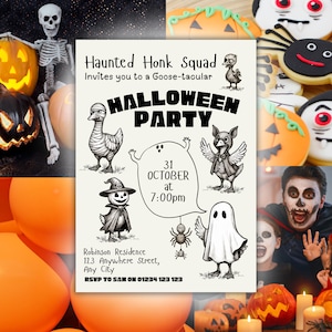 Silly Goose Halloween Invitation Canva Template Editable 5x7&quot; Costume Party Invite Funny Goose Party Spooky Goose Editable Instant Download