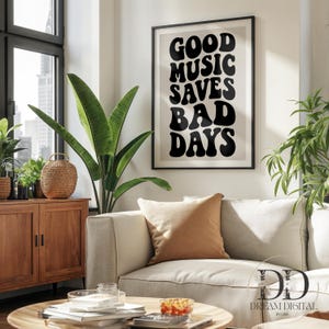 Retro Typography Music Quote Poster Bold Wall Art for Music Lovers Minimalist Beige Printable Decor Good Music Saves Bad Days DIGITAL PRINTS image 5