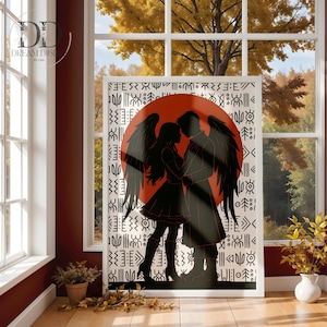 Gothic Angel Lovers Wall Art Dark Fantasy Romantic Couple Print Ethereal Romance Silhouette Poster Enchanted Wings Decor DIGITAL POSTER