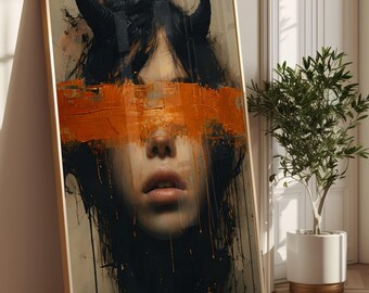 Dark Surreal Wall Art Print: Gothic Portrait Art, Occult Female Face, Moody Contemporary Dark Art, Veil of the Unseen (Digital)