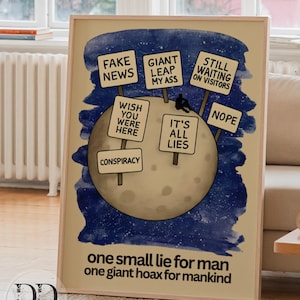 Moon Landing Hoax Poster – Conspiracy Theory Space Print – Fake Moon Wall Art Digital Download