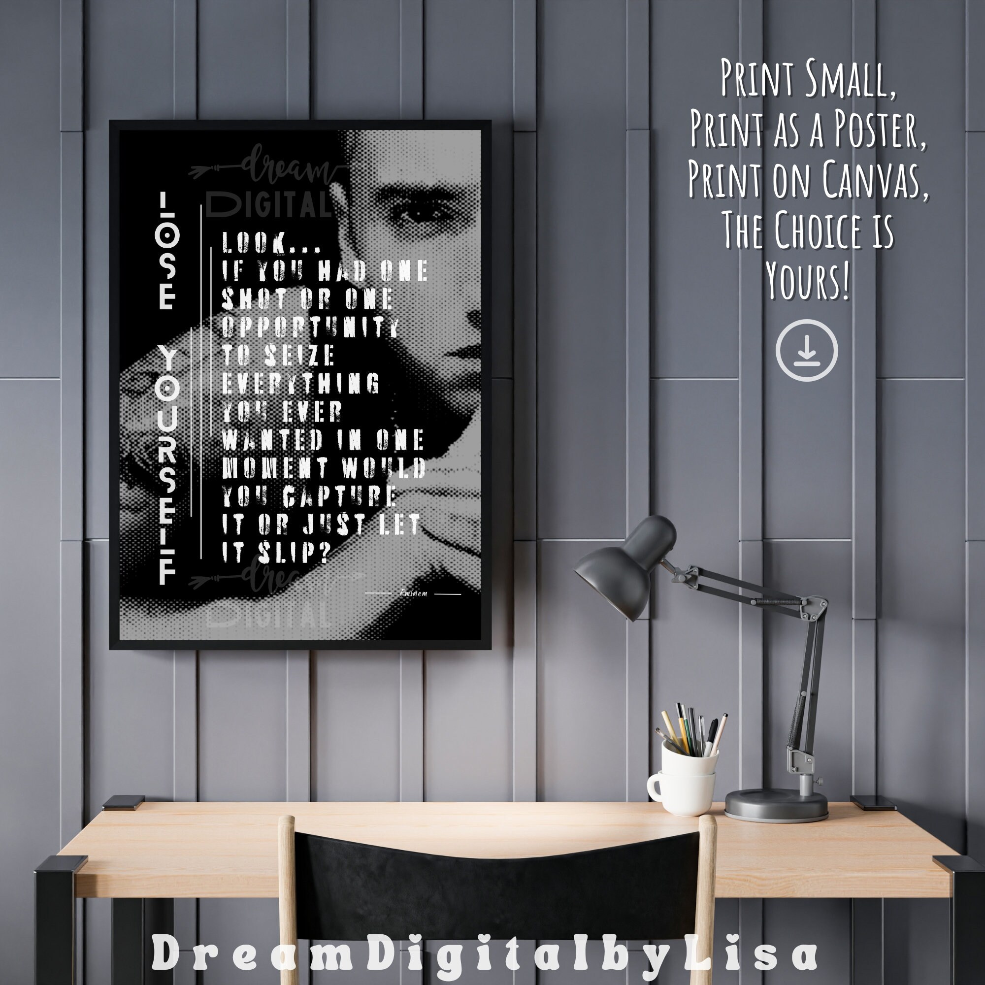 EMINEM Poster, Lose Yourself Partial Lyrics Printable Design, Music