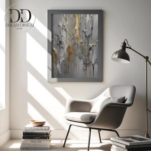 Modern Abstract Art Silver and Gold Wall Art Decor Living Room Home Office Prints Dripping Painting Printable Art INSTANT DIGITAL DOWNLOAD