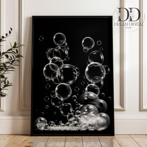 Bubbles Bathroom Wall Art, INSTANT DIGITAL DOWNLOAD Print, Bathroom Art, Bubbles Wall Artwork, Bathroom Wall Hanging, Black & White Art