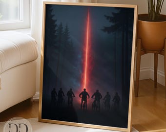 Portal Forest 1980s Sci-Fi Neon Poster Cinematic Horror Decor Moody Dark Art Retro Bikes Dorm Room Synthwave Supernatural DIGITAL Wall Art