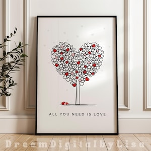 Tudo o que você precisa é de amor, coração, árvore, impressão, casal, presente, amor, coração, impressão, aniversário, casamento, presente, dia dos namorados, citação de vida, DOWNLOAD DIGITAL