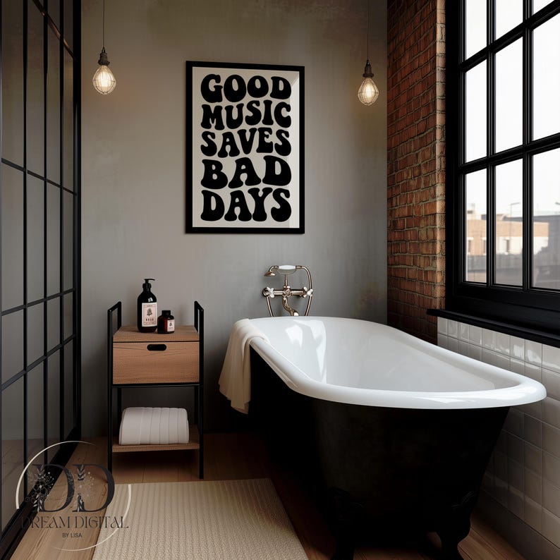 Retro Typography Music Quote Poster Bold Wall Art for Music Lovers Minimalist Beige Printable Decor Good Music Saves Bad Days DIGITAL PRINTS image 7