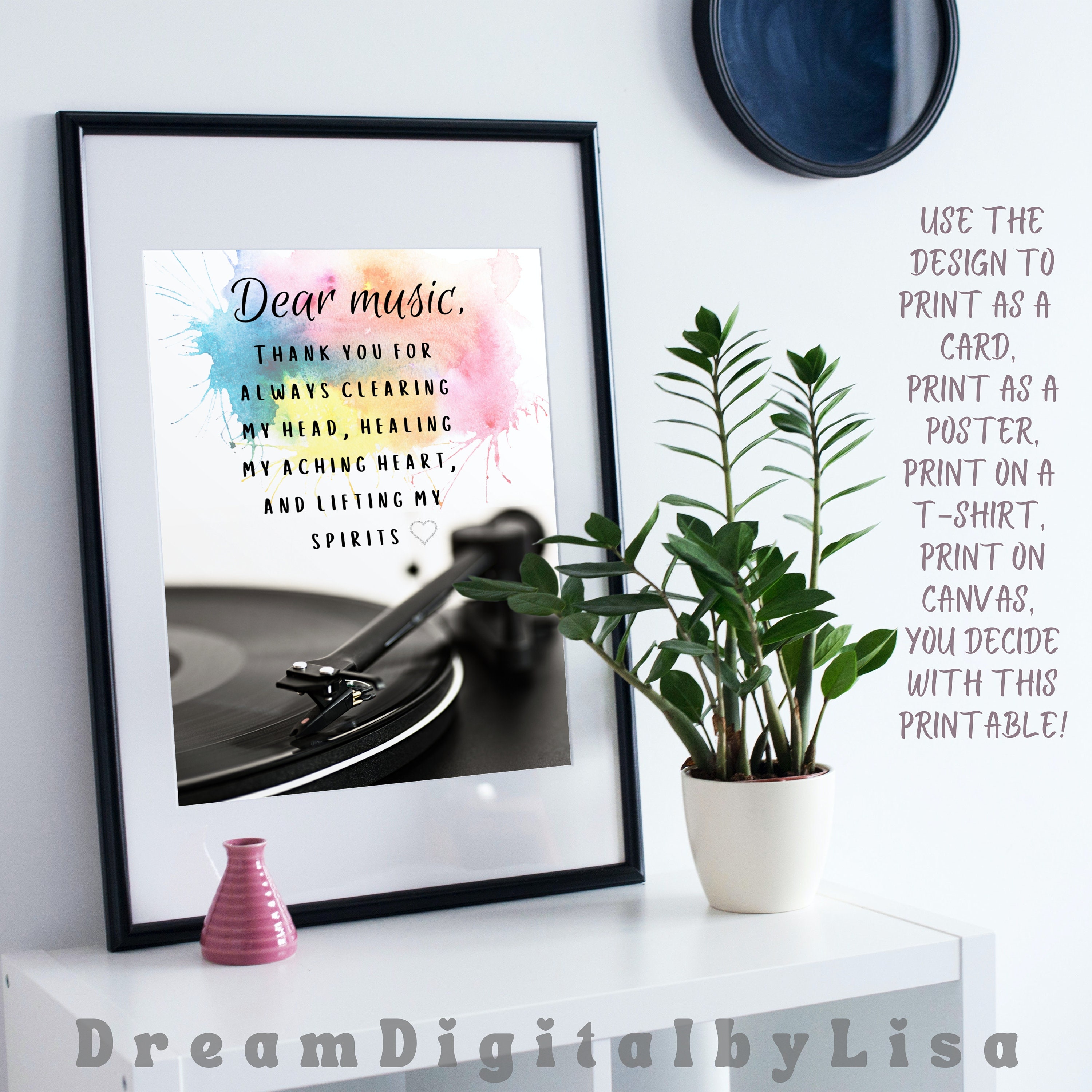 Music Wall Art, Printable Quote Wall Art, Dear Music Poster, Music Room