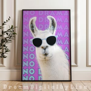 No Drama Llama Funny Animal Print, Llama Printable, Fun Llama Art, Purple Modern Wall Art, Downloadable Print, INSTANT DIGITAL DOWNLOAD