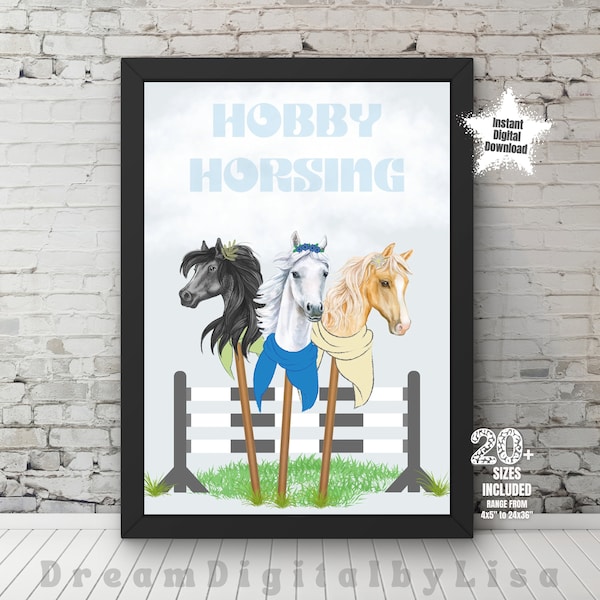 Hobby Horsing Print, Equestrian Prints, Horse Lover Gifts, Horse Jumping, Stick Horses, Childs Bedroom Decor, INSTANT DIGITAL DOWNLOAD