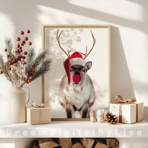 Rudolph de rode neus rendier print kerst rendieren print feestelijke Home decor xmas decoraties kerst poster INSTANT DIGITALE DOWNLOAD