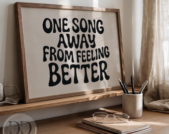 Retro Typography Music Quote Poster Bold Wall Art for Music Lovers Minimalist Beige Printable Decor Music Gifts One Song Away DIGITAL PRINTS