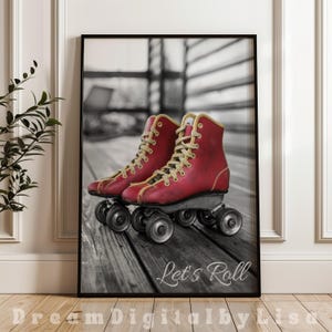 Retro Roller Skates Print Retro Skates Skate Print Wall Art Let&#39;s Roll Roller-Skate Poster Retro Vintage Poster INSTANT DIGITAL DOWNLOAD