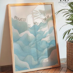 Impresión "El progreso no es lineal": Cita motivacional, decoración para consultorios de terapeutas, frases para la educación en casa (descarga digital)