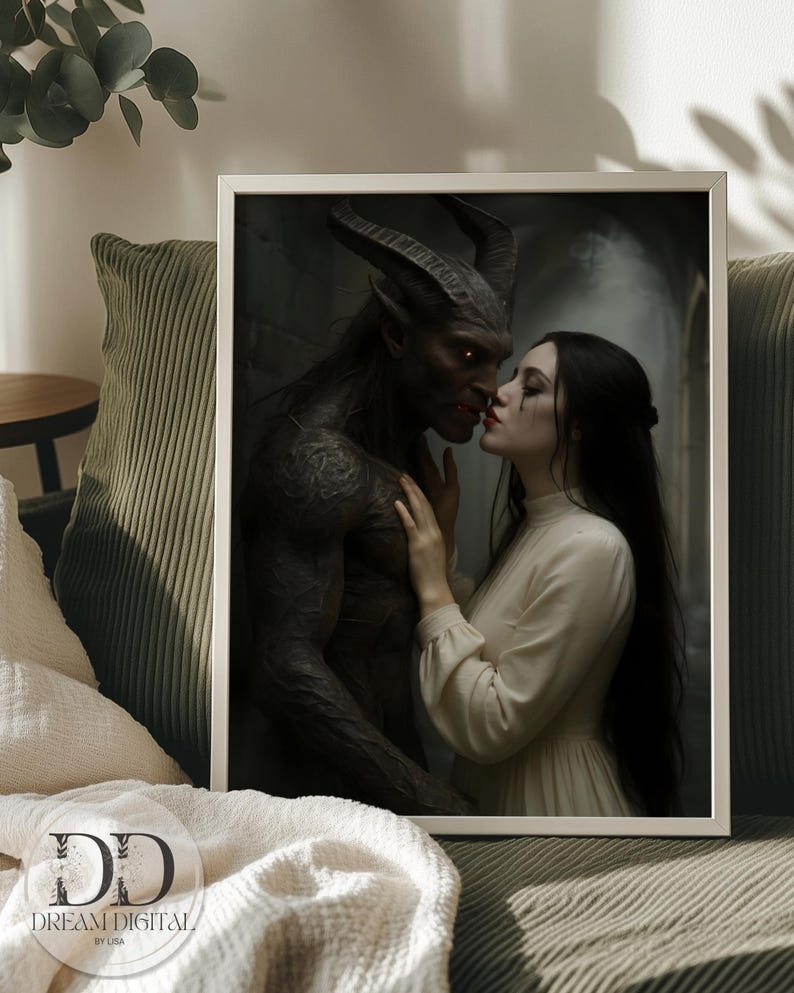 Macabre Wall Art: Gothic Demon Romance Art Print, Dark Fantasy Demons (Digital Download) image 3