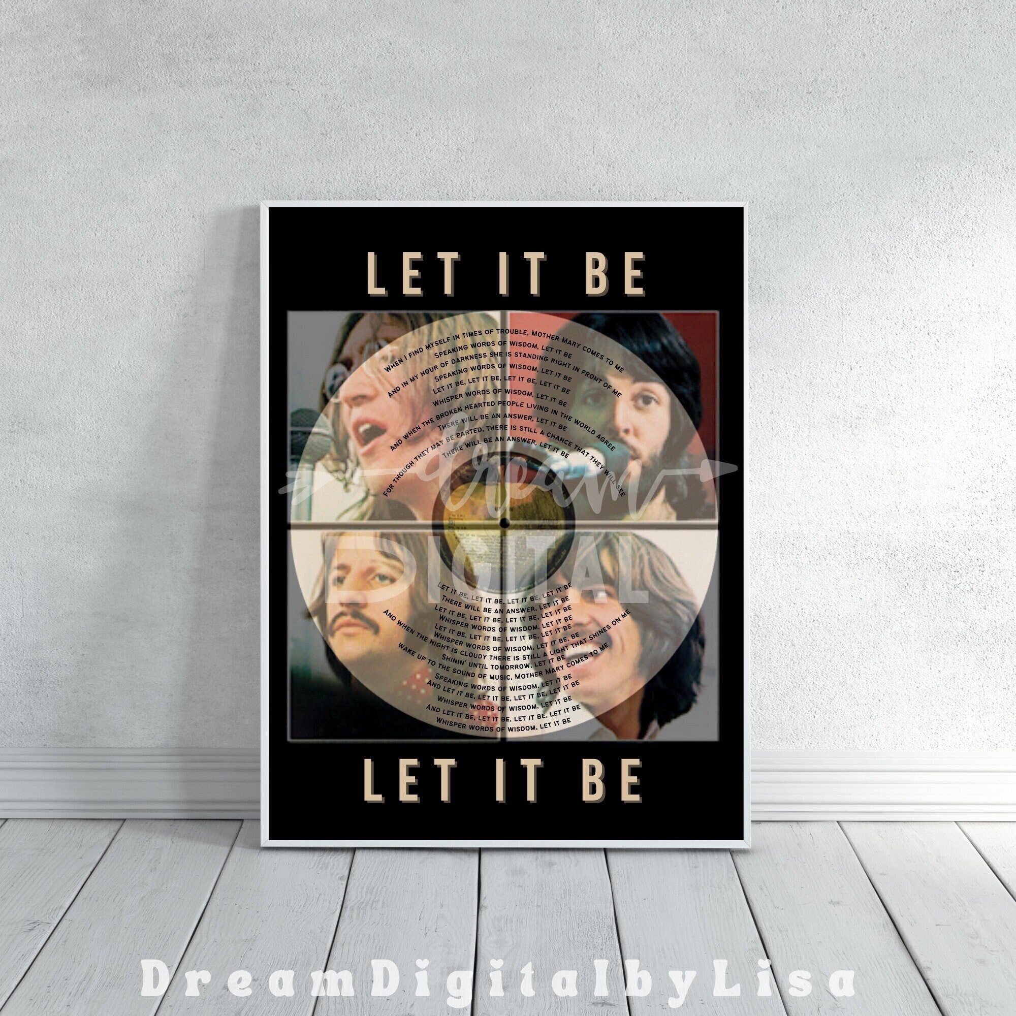 Let It Be Print, the Beatles Lyrics Poster, Digital Design, the Beatles ...