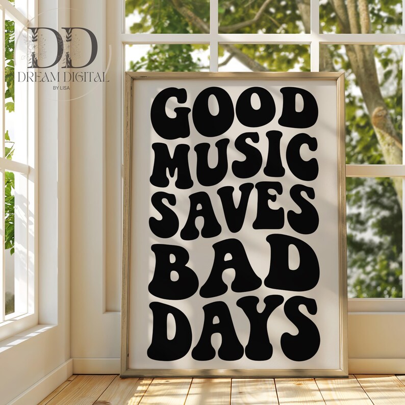 Retro Typography Music Quote Poster Bold Wall Art for Music Lovers Minimalist Beige Printable Decor Good Music Saves Bad Days DIGITAL PRINTS image 8